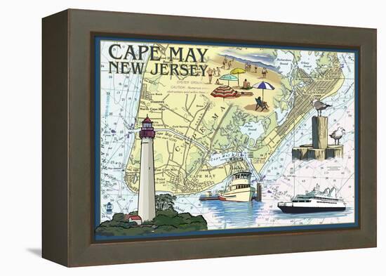 Cape May, New Jersey - Nautical Chart-Lantern Press-Framed Stretched Canvas