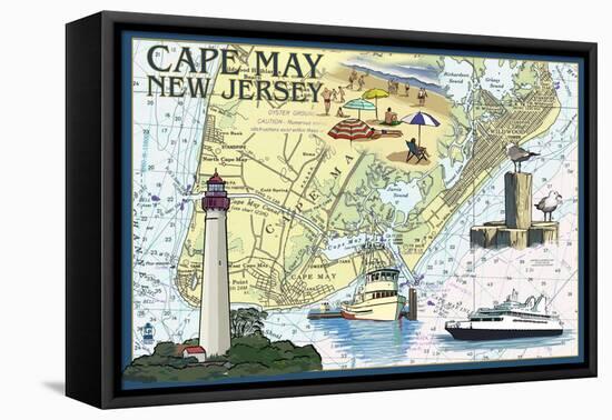 Cape May, New Jersey - Nautical Chart-Lantern Press-Framed Stretched Canvas