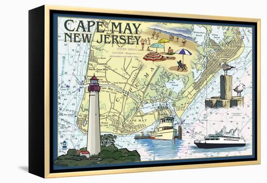 Cape May, New Jersey - Nautical Chart-Lantern Press-Framed Stretched Canvas