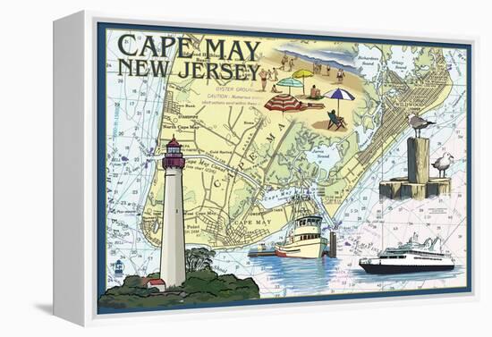 Cape May, New Jersey - Nautical Chart-Lantern Press-Framed Stretched Canvas
