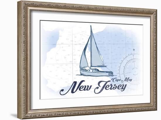 Cape May, New Jersey - Sailboat - Blue - Coastal Icon-Lantern Press-Framed Art Print