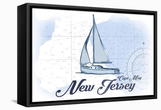 Cape May, New Jersey - Sailboat - Blue - Coastal Icon-Lantern Press-Framed Stretched Canvas