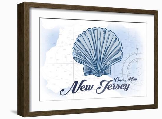 Cape May, New Jersey - Scallop Shell - Blue - Coastal Icon-Lantern Press-Framed Art Print