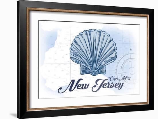 Cape May, New Jersey - Scallop Shell - Blue - Coastal Icon-Lantern Press-Framed Art Print