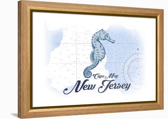 Cape May, New Jersey - Seahorse - Blue - Coastal Icon-Lantern Press-Framed Stretched Canvas