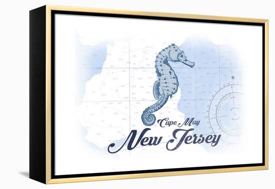 Cape May, New Jersey - Seahorse - Blue - Coastal Icon-Lantern Press-Framed Stretched Canvas