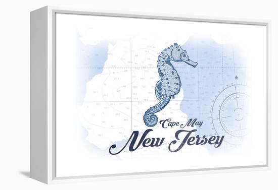 Cape May, New Jersey - Seahorse - Blue - Coastal Icon-Lantern Press-Framed Stretched Canvas