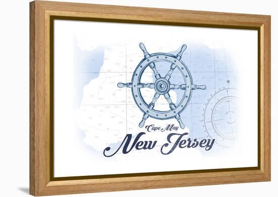 Cape May, New Jersey - Ship Wheel - Blue - Coastal Icon-Lantern Press-Framed Stretched Canvas