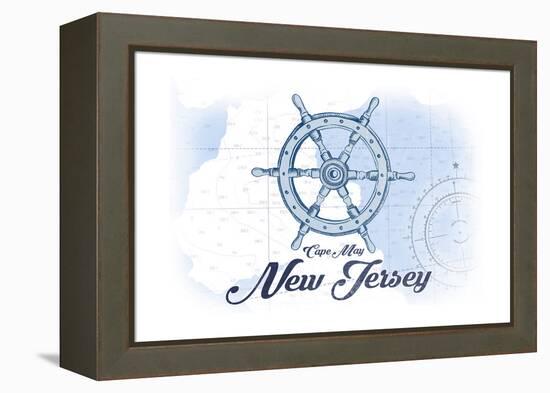 Cape May, New Jersey - Ship Wheel - Blue - Coastal Icon-Lantern Press-Framed Stretched Canvas