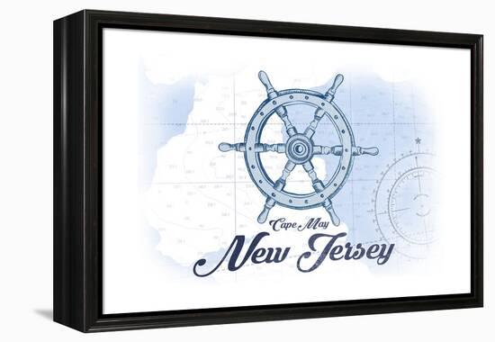 Cape May, New Jersey - Ship Wheel - Blue - Coastal Icon-Lantern Press-Framed Stretched Canvas