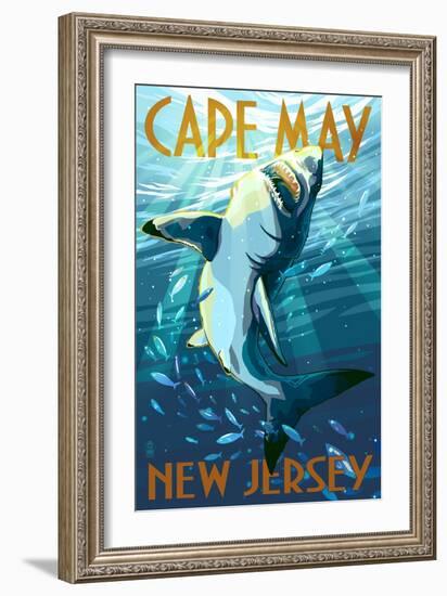 Cape May, New Jersey - Stylized Shark-Lantern Press-Framed Art Print