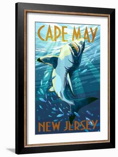 Cape May, New Jersey - Stylized Shark-Lantern Press-Framed Art Print