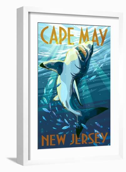 Cape May, New Jersey - Stylized Shark-Lantern Press-Framed Art Print