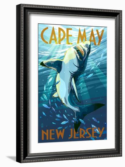 Cape May, New Jersey - Stylized Shark-Lantern Press-Framed Art Print
