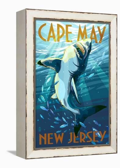 Cape May, New Jersey - Stylized Shark-Lantern Press-Framed Stretched Canvas