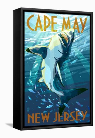 Cape May, New Jersey - Stylized Shark-Lantern Press-Framed Stretched Canvas