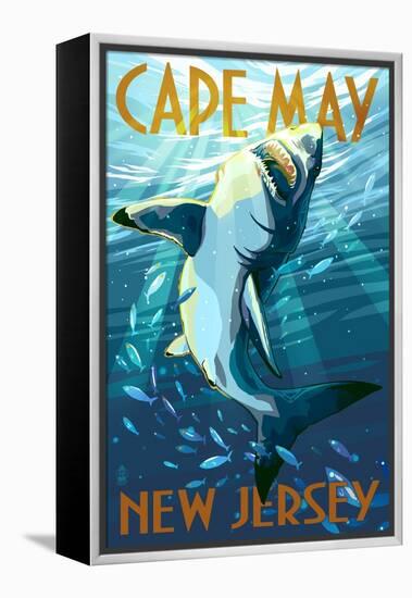 Cape May, New Jersey - Stylized Shark-Lantern Press-Framed Stretched Canvas