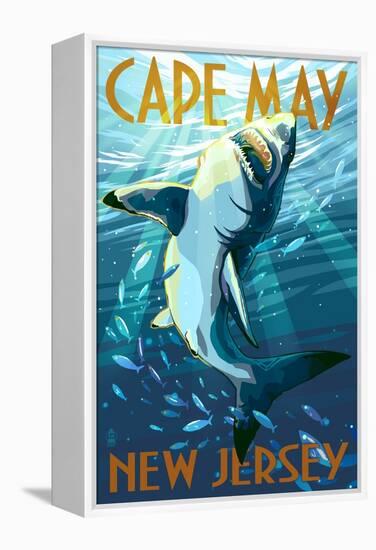 Cape May, New Jersey - Stylized Shark-Lantern Press-Framed Stretched Canvas