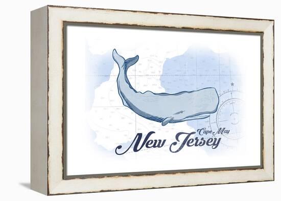 Cape May, New Jersey - Whale - Blue - Coastal Icon-Lantern Press-Framed Stretched Canvas