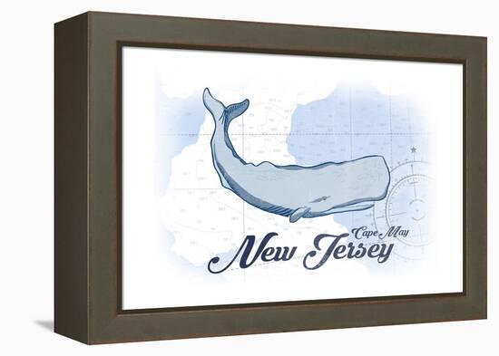 Cape May, New Jersey - Whale - Blue - Coastal Icon-Lantern Press-Framed Stretched Canvas