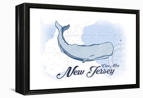 Cape May, New Jersey - Whale - Blue - Coastal Icon-Lantern Press-Framed Stretched Canvas