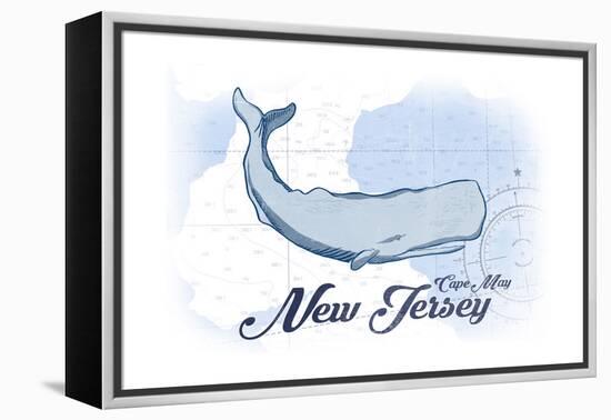 Cape May, New Jersey - Whale - Blue - Coastal Icon-Lantern Press-Framed Stretched Canvas