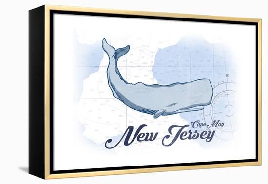 Cape May, New Jersey - Whale - Blue - Coastal Icon-Lantern Press-Framed Stretched Canvas