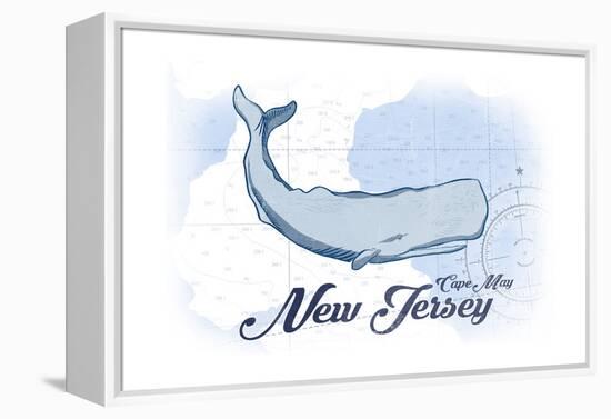 Cape May, New Jersey - Whale - Blue - Coastal Icon-Lantern Press-Framed Stretched Canvas