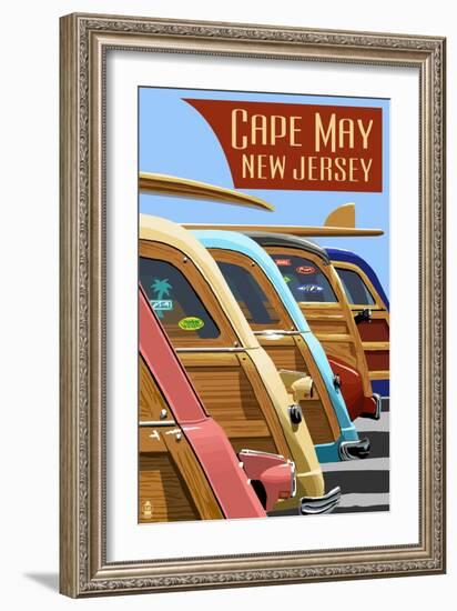 Cape May, New Jersey - Woodies Lined Up-Lantern Press-Framed Art Print