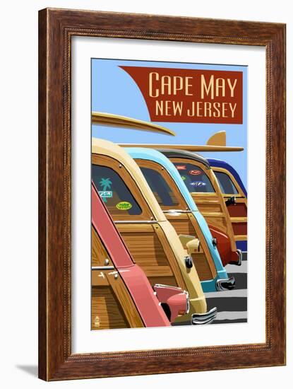 Cape May, New Jersey - Woodies Lined Up-Lantern Press-Framed Art Print