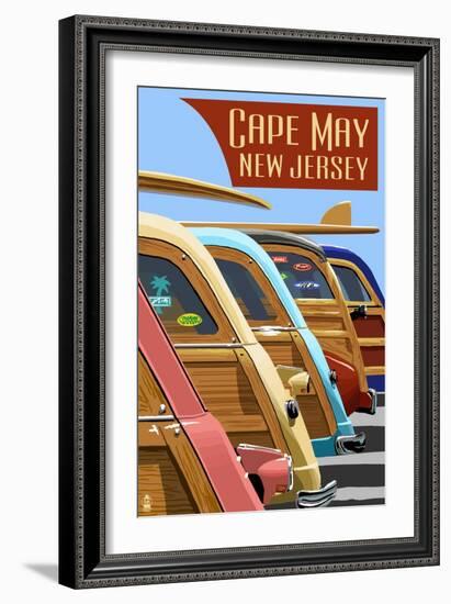 Cape May, New Jersey - Woodies Lined Up-Lantern Press-Framed Art Print