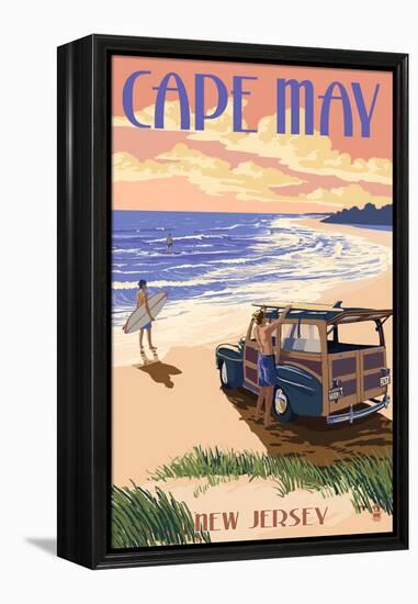 Cape May, New Jersey - Woody on the Beach-Lantern Press-Framed Stretched Canvas