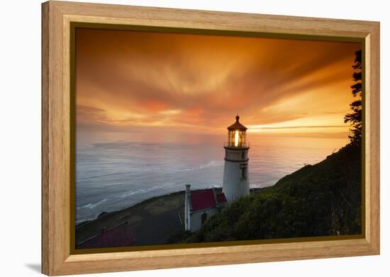 Cape Meares Lighthouse at golden hour, Tillamook County, Oregon, USA-Panoramic Images-Framed Premier Image Canvas