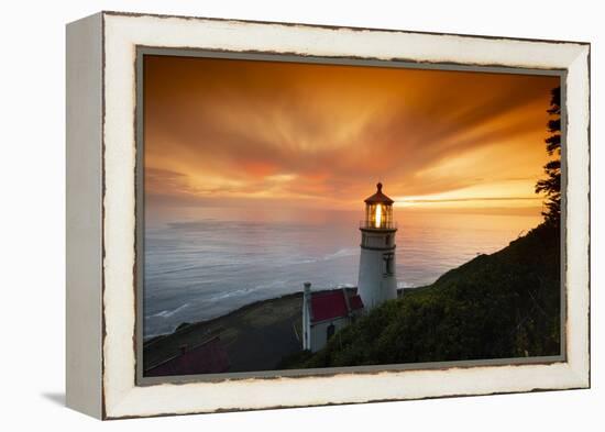 Cape Meares Lighthouse at golden hour, Tillamook County, Oregon, USA-Panoramic Images-Framed Premier Image Canvas