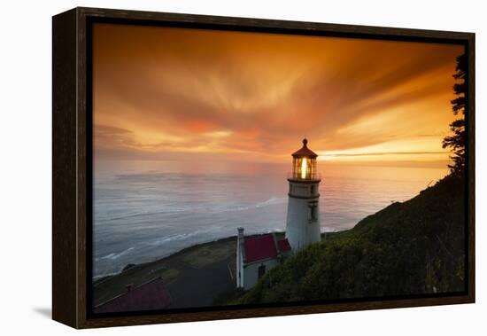 Cape Meares Lighthouse at golden hour, Tillamook County, Oregon, USA-Panoramic Images-Framed Premier Image Canvas