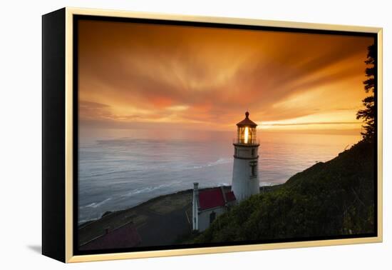 Cape Meares Lighthouse at golden hour, Tillamook County, Oregon, USA-Panoramic Images-Framed Premier Image Canvas