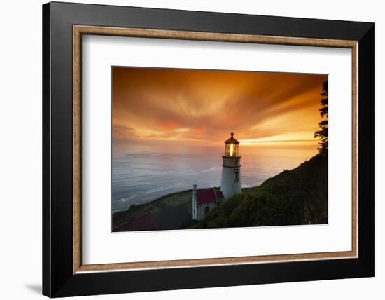 Cape Meares Lighthouse at golden hour, Tillamook County, Oregon, USA-Panoramic Images-Framed Premium Photographic Print