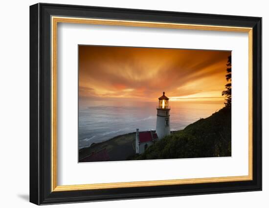 Cape Meares Lighthouse at golden hour, Tillamook County, Oregon, USA-Panoramic Images-Framed Premium Photographic Print