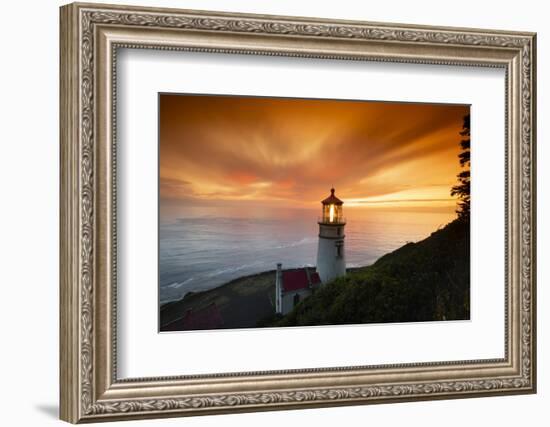 Cape Meares Lighthouse at golden hour, Tillamook County, Oregon, USA-Panoramic Images-Framed Photographic Print