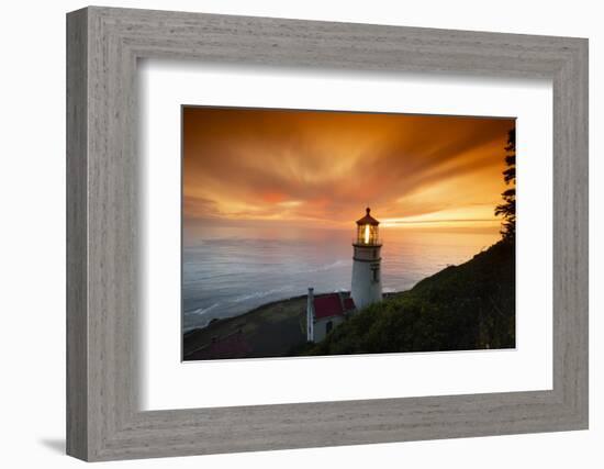 Cape Meares Lighthouse at golden hour, Tillamook County, Oregon, USA-Panoramic Images-Framed Photographic Print