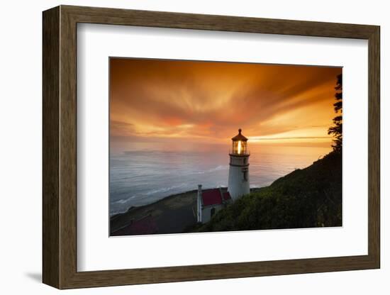 Cape Meares Lighthouse at golden hour, Tillamook County, Oregon, USA-Panoramic Images-Framed Photographic Print