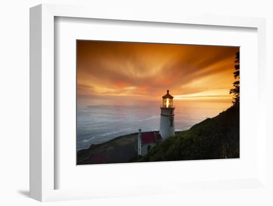 Cape Meares Lighthouse at golden hour, Tillamook County, Oregon, USA-Panoramic Images-Framed Photographic Print