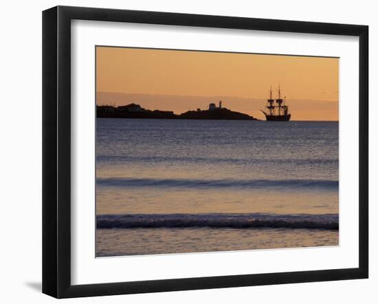 Cape Nedick Light and Replica of Captain Cook's SS Endeavor, Maine, USA-Jerry & Marcy Monkman-Framed Photographic Print