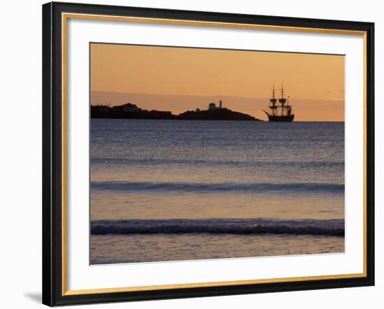 Cape Nedick Light and Replica of Captain Cook's SS Endeavor, Maine, USA-Jerry & Marcy Monkman-Framed Photographic Print