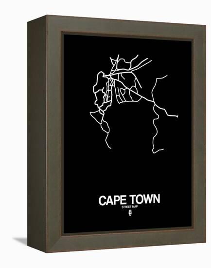 Cape Town Street Map Black-NaxArt-Framed Stretched Canvas