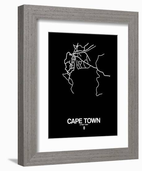 Cape Town Street Map Black-NaxArt-Framed Premium Giclee Print