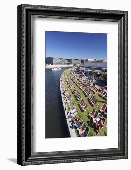 Capital Beach bar at Spreebogen Park, TV Tower, Berlin, Germany, Europe-Markus Lange-Framed Photographic Print