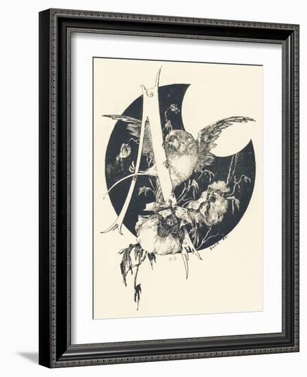 Capital Letter A Decorated with Floral Motifs and a Bird., 1880 (Engraving)-Léonce Justin Alexandre Petit-Framed Giclee Print