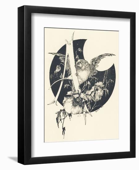 Capital Letter A Decorated with Floral Motifs and a Bird., 1880 (Engraving)-Léonce Justin Alexandre Petit-Framed Giclee Print