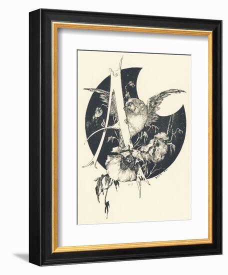 Capital Letter A Decorated with Floral Motifs and a Bird., 1880 (Engraving)-Léonce Justin Alexandre Petit-Framed Giclee Print